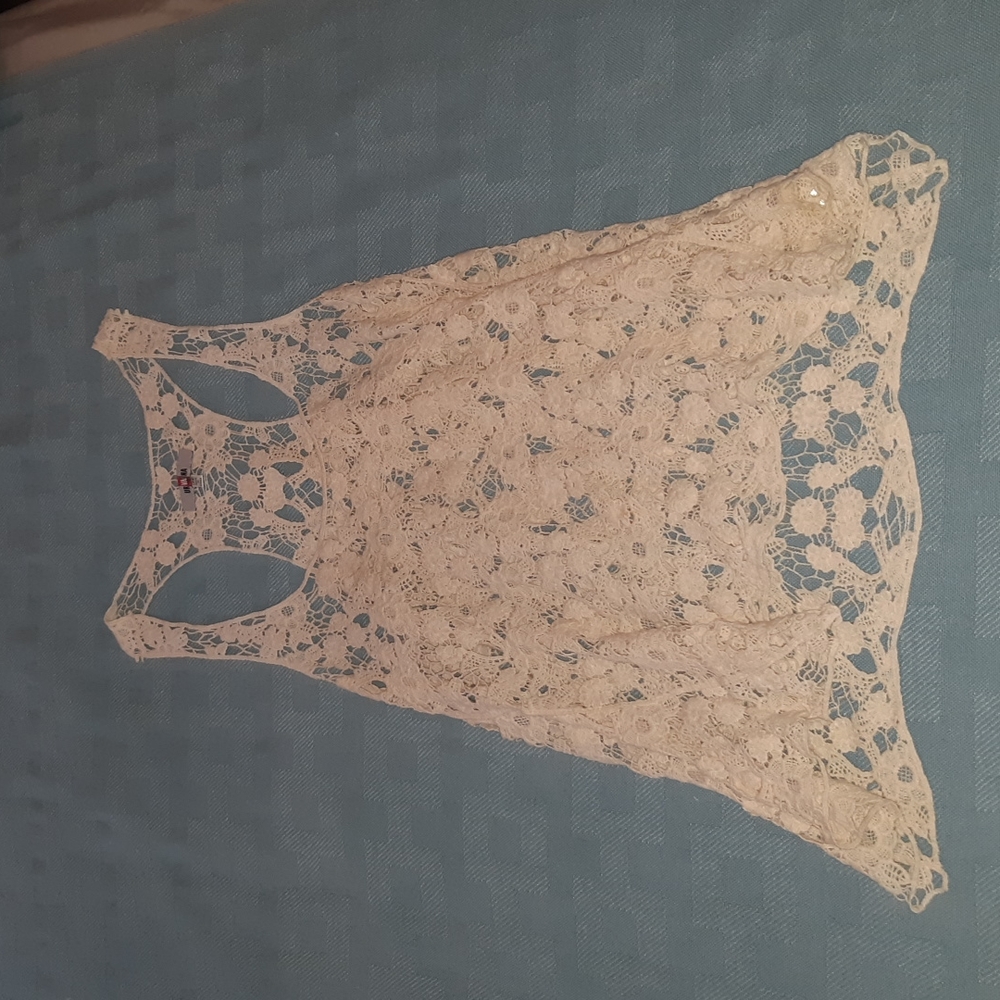 Knit Crochet Floral Lagen Look Boho Top Approx. Size Med